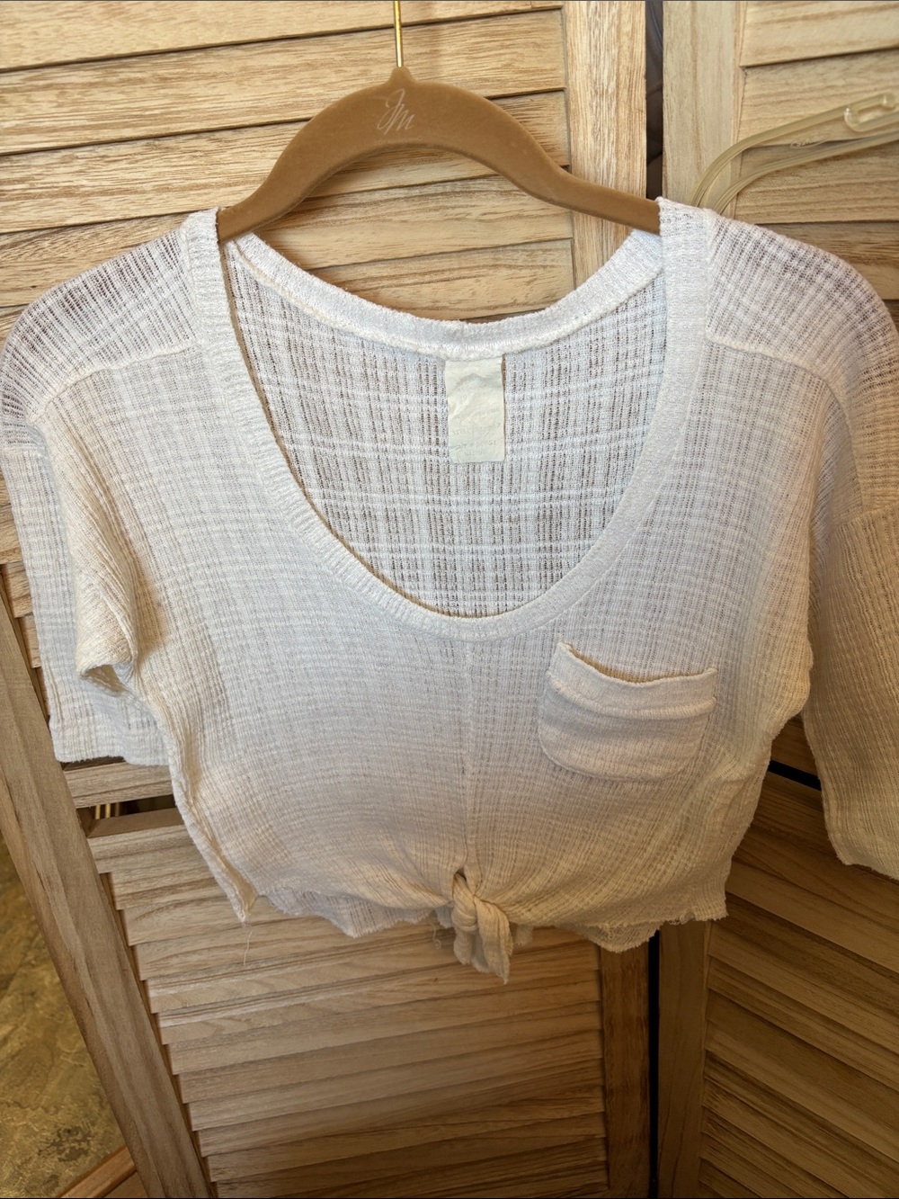 Lightweight White Knit Tie-Front Crop Top Medium